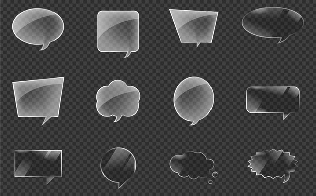 Vector glossy transparent speech bubbles and chat boxes collection