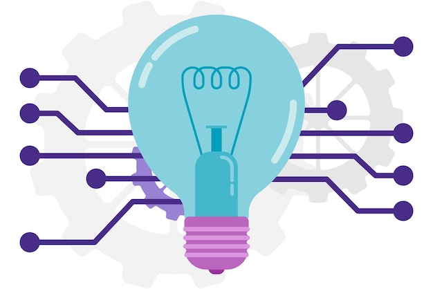 Vector glowing lightbulb with circuit lines
