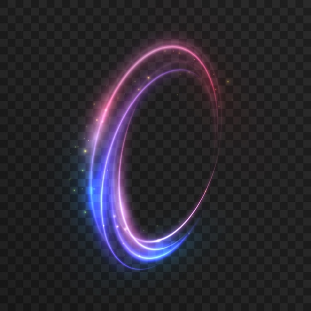 Vector glowing neon light trails in circular motion