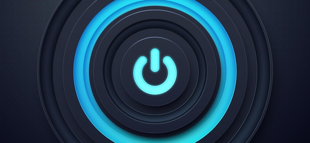 Vector glowing power button on dark background