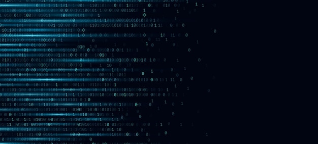 glowing vector binary code cascading on a dark blue background backdrop for hacking data