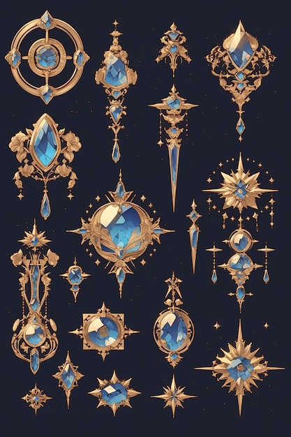Vector gold and gem decorations on palace walls