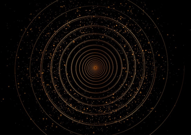 Vector golden linear spiral and shiny dots abstract background