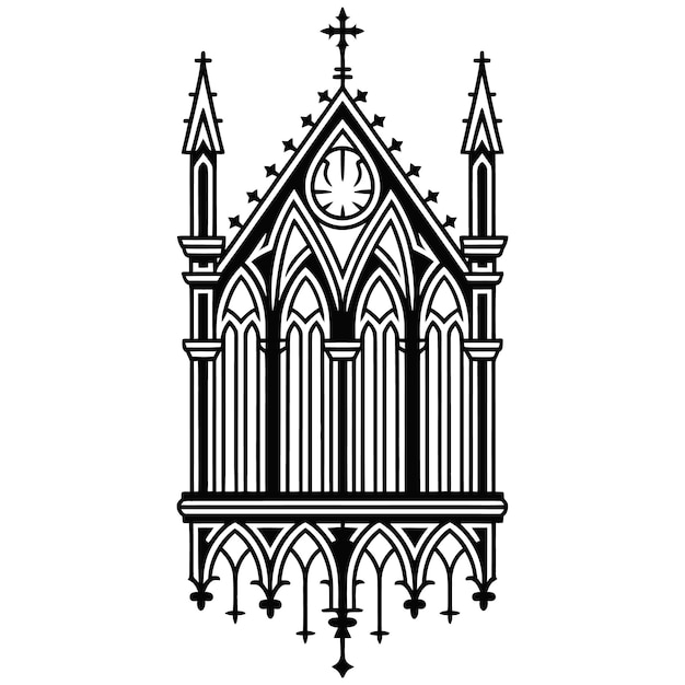 Vector gothic cathedral window intricate architectural illustration