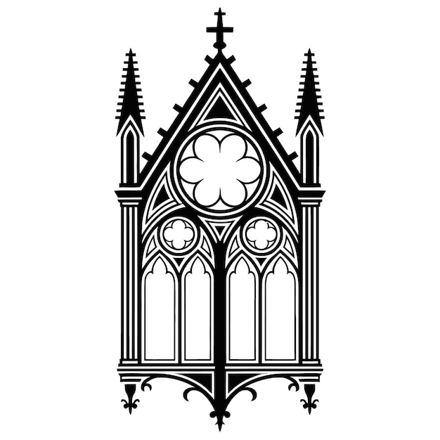 Vector gothic cathedral window with rose window and lancet windows