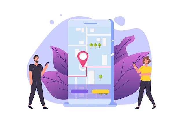 Vector gps navigation app, search map concept. 
