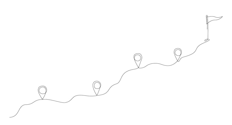 GPS navigation line track mark One line map point location symbols with flag in end of route Location pointer continuous line Pins on way between points Map pin line on white background Vector