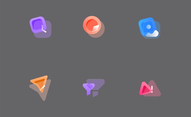 Vector gradient glass morphism element transparent icon set for ui ux, website or mobile interface