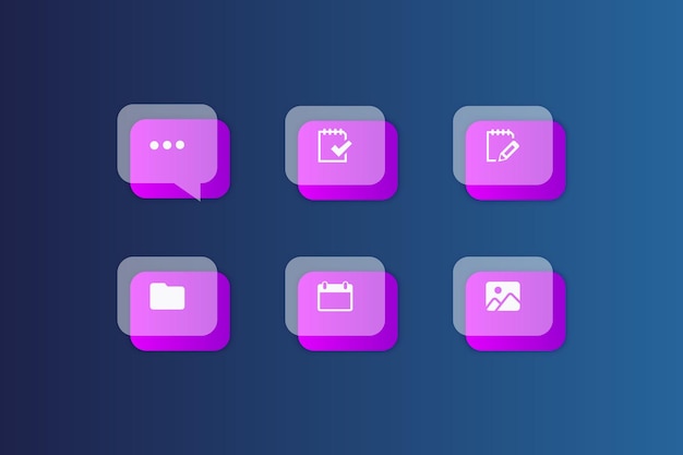 Vector gradient glassmorphism elements and icons set for vector illustration