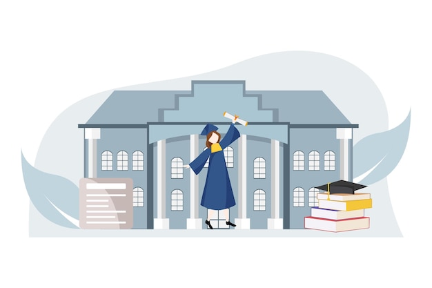 Vector graduation day flat design illustration