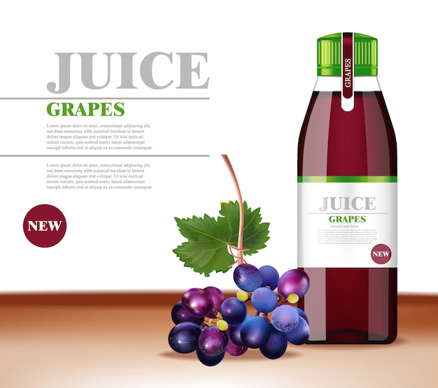 Vector grapes juice realistic mock up