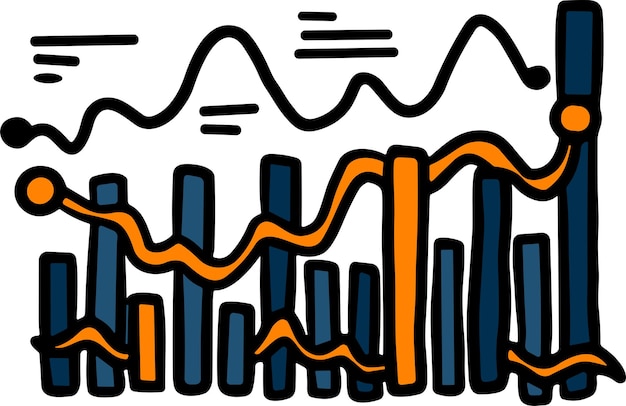 Vector a graph with a line going up and a box with a number on it