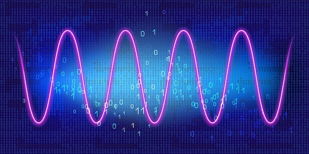 Vector graph with periodic sinusoidal curve with binary code