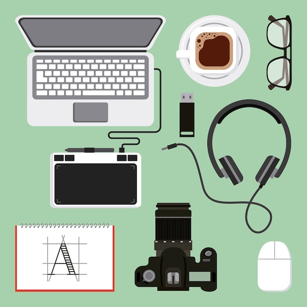 Vector graphic design creativity activity work equipment collection