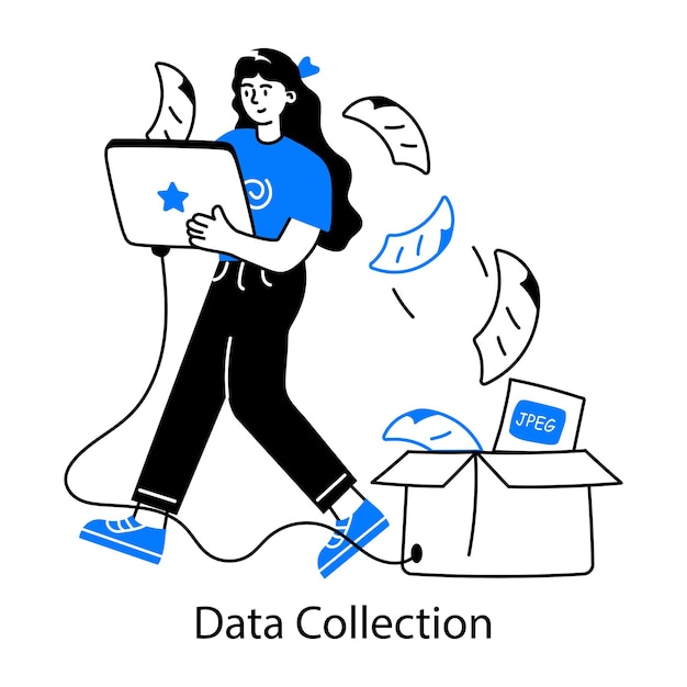 Vector a graphic of a person with a laptop and a box of data on it