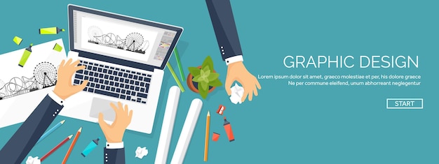 Vector graphic web design drawing and painting development illustration sketching and freelance user