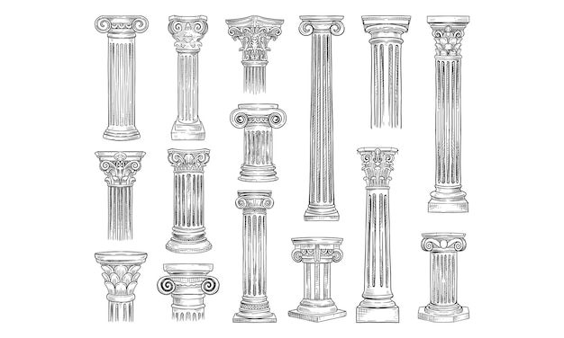 Vector greek and roman columns handdrawn collection