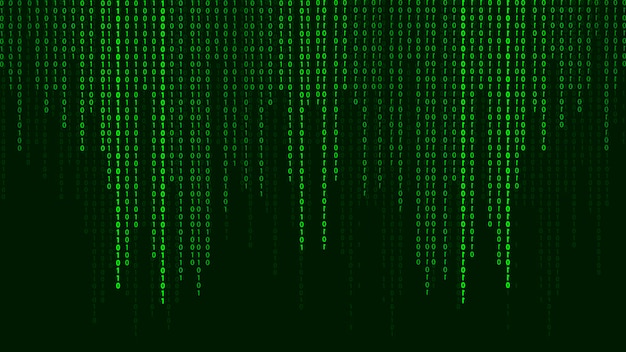 Vector green matrix background falling numbers on screen technology stream binary code digital vector illustration hacking concept