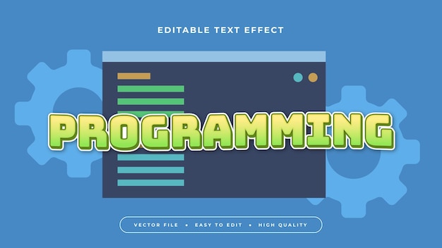 Vector green orange and blue programming 3d editable text effect font style