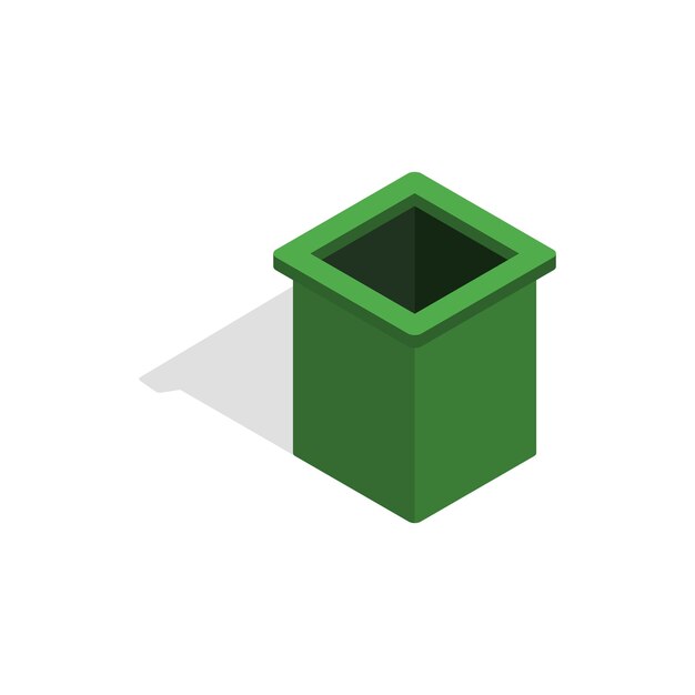 Vector green trash bin icon in isometric 3d style on a white background
