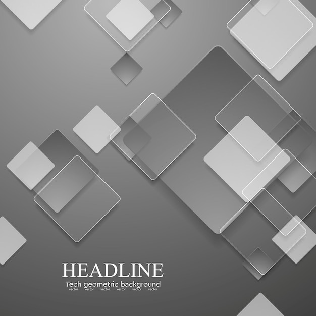 Vector grey geometric tech background with glass squares
