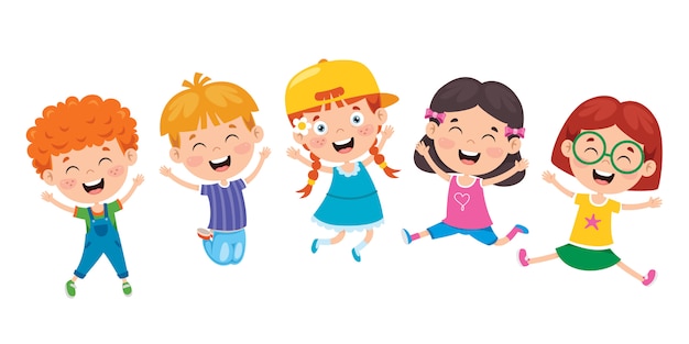 Vector group of funny children jumping