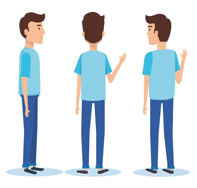 Vector group of youngs men poses styles vector illustration design