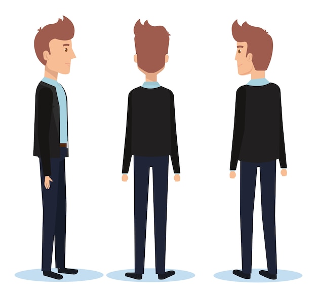 Vector group of youngs men poses styles vector illustration design