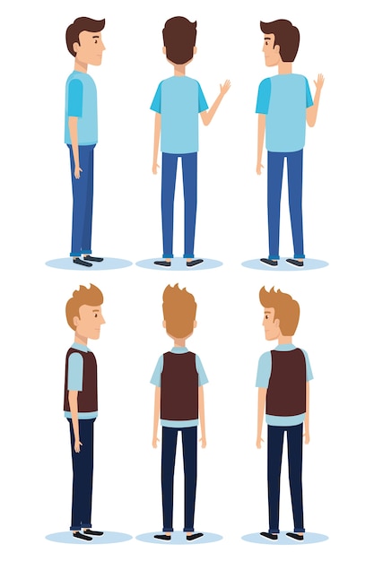 Vector group of youngs men poses styles vector illustration design
