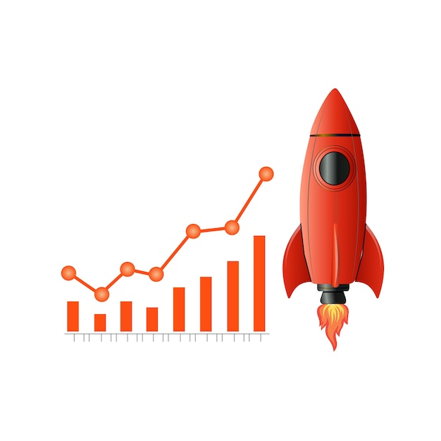 Vector growth chart rocket achievement chart with realistic rocket