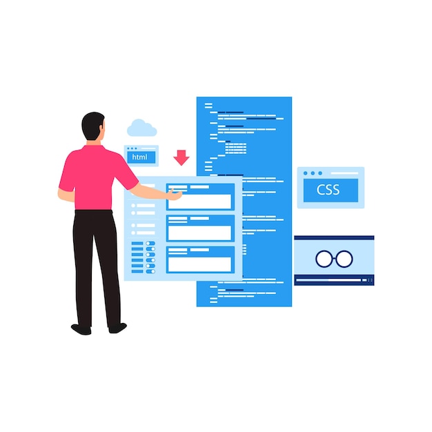 Vector the guy is coding html and css