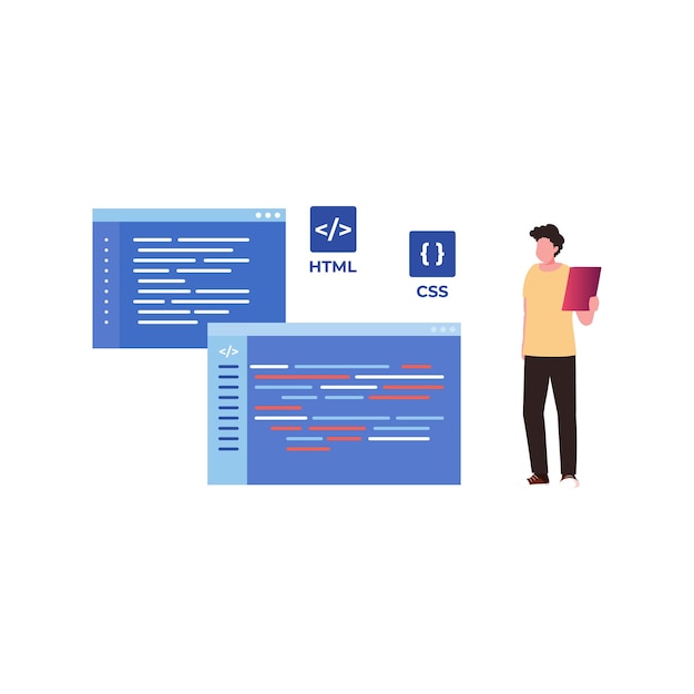 Vector the guy is coding html and css