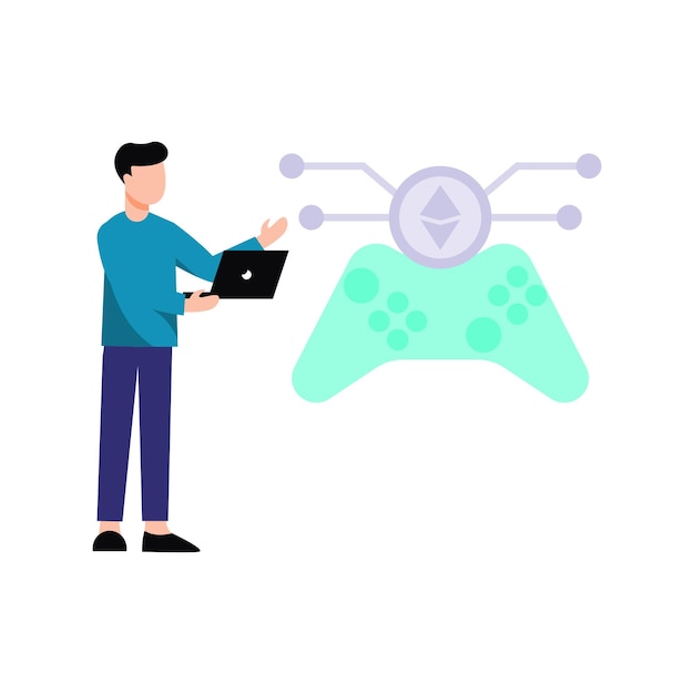 Vector guy looking at ethereum connectivity