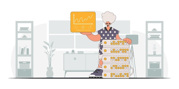 Vector guy with modern style, grasping an internet of things logo vector.