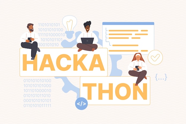 Vector hackathon infographic banner programmers web developers designers working on software