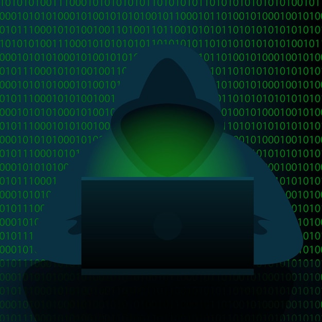 Vector hacker on the background of the binary code vector