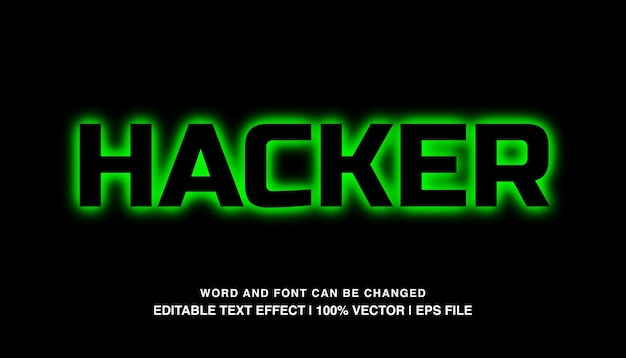 Vector hacker editable text effect template green neon light futuristic typeface