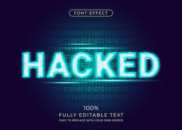 Vector hacker glitch effect with digital binary code background. editable font style
