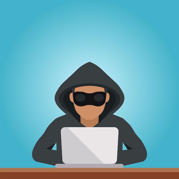 Vector hacker hacking computer cybercriminal with a laptop cybercrime hacker activity ddos attack