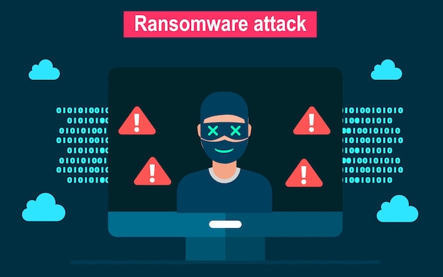 Vector hacker hacking the system with ransomware attack cybersecurity concept of cybersecurity vector