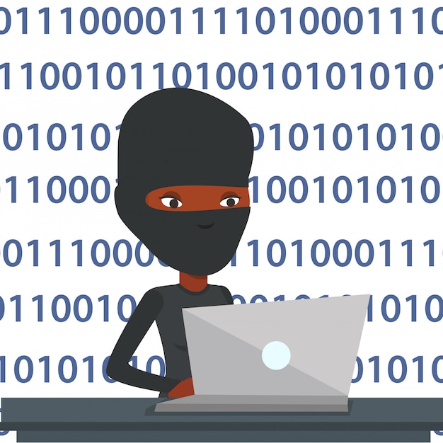Vector hacker using laptop to steal information.