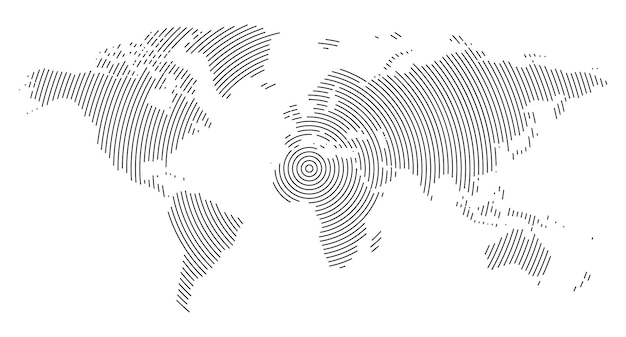 Vector halftone line effect world map vector illustration