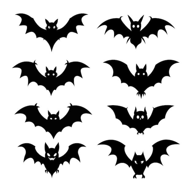 Vector halloween bat silhouette set isolated on white background