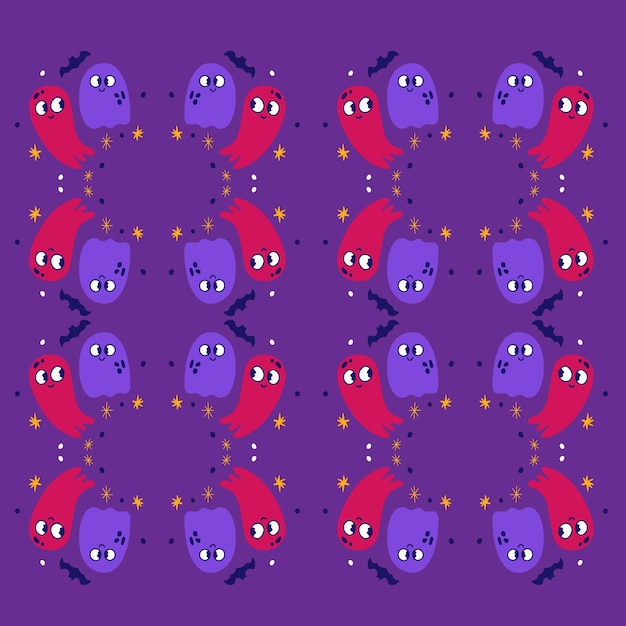 Vector halloween card decoration boho beautiful background pattern with ghosts