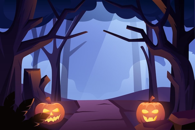 halloween scene flat design illustration