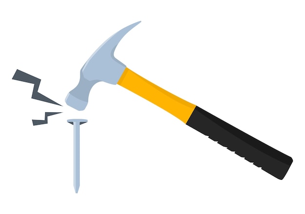 Vector hammer hitting a nail isolated on white background vector