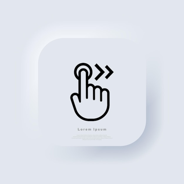 Vector hand cursor swipe right icon. elements for mobile concepts and web apps. neumorphic ui ux white user interface web button. neumorphism. vector eps 10.