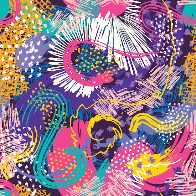 Vector hand drawn abstract artistic seamless pattern
