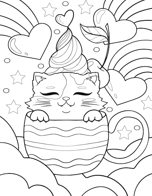 Vector hand drawn cat coloring page cat outline illustration