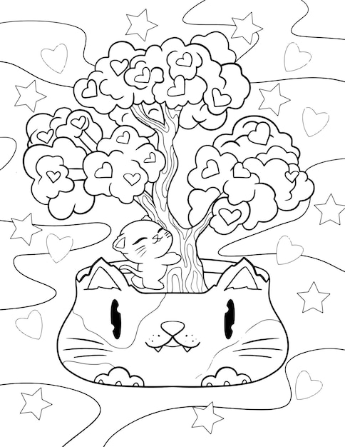 Vector hand drawn cat coloring page cat outline illustration